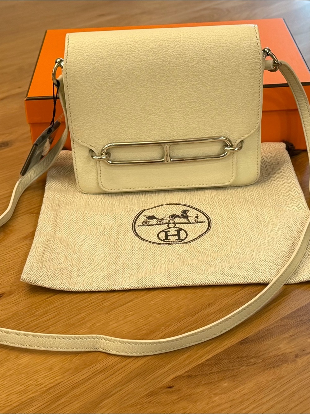 Hermes Roulis 18 - Pearl Gris with Silver Hardware - excellent and authentic